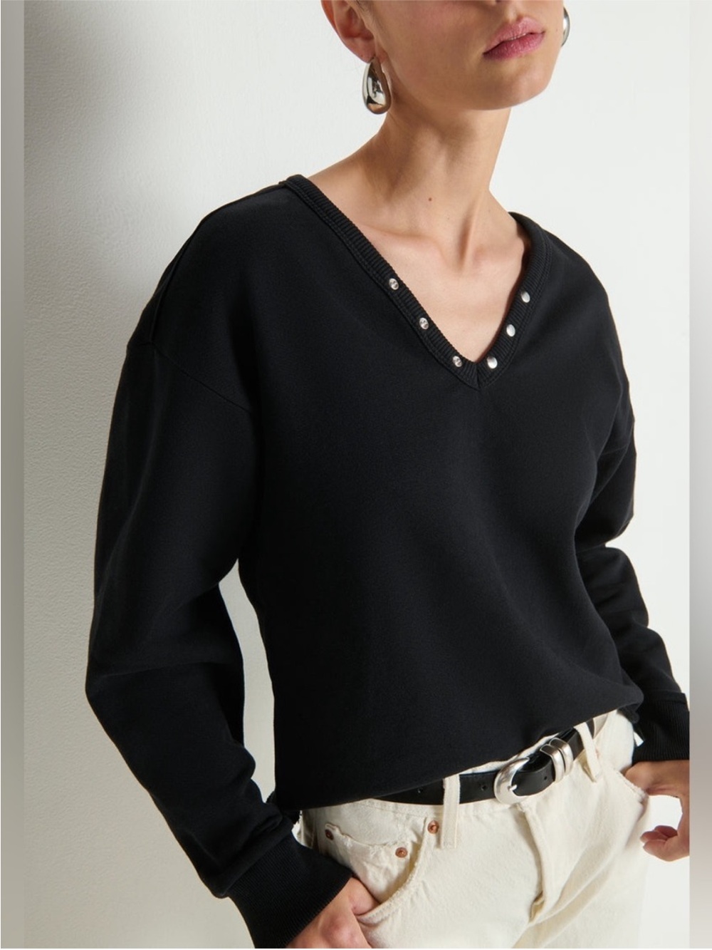 Nation black cotton raw hem sweatshirt
